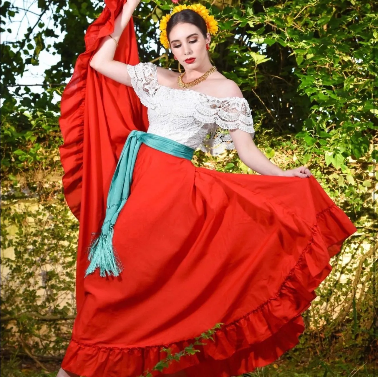 Mexican Folklorico Red Solid Skirt