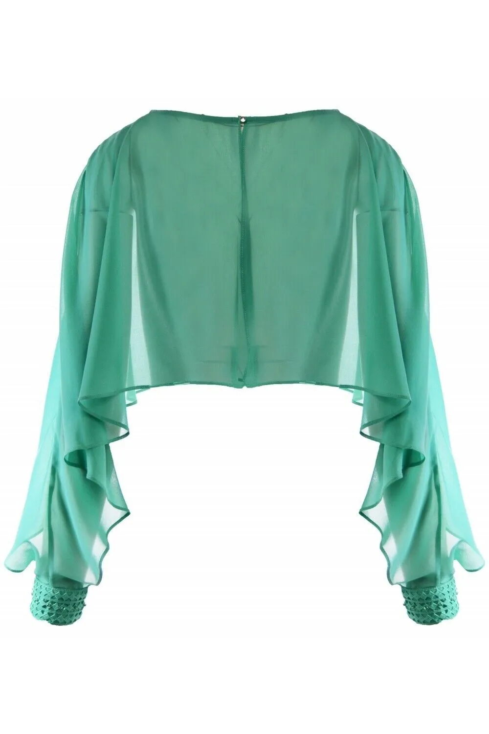 Michaela Louisa Green Cropped Chiffon Cuff Detail Cape One Size BNWT RRP £81