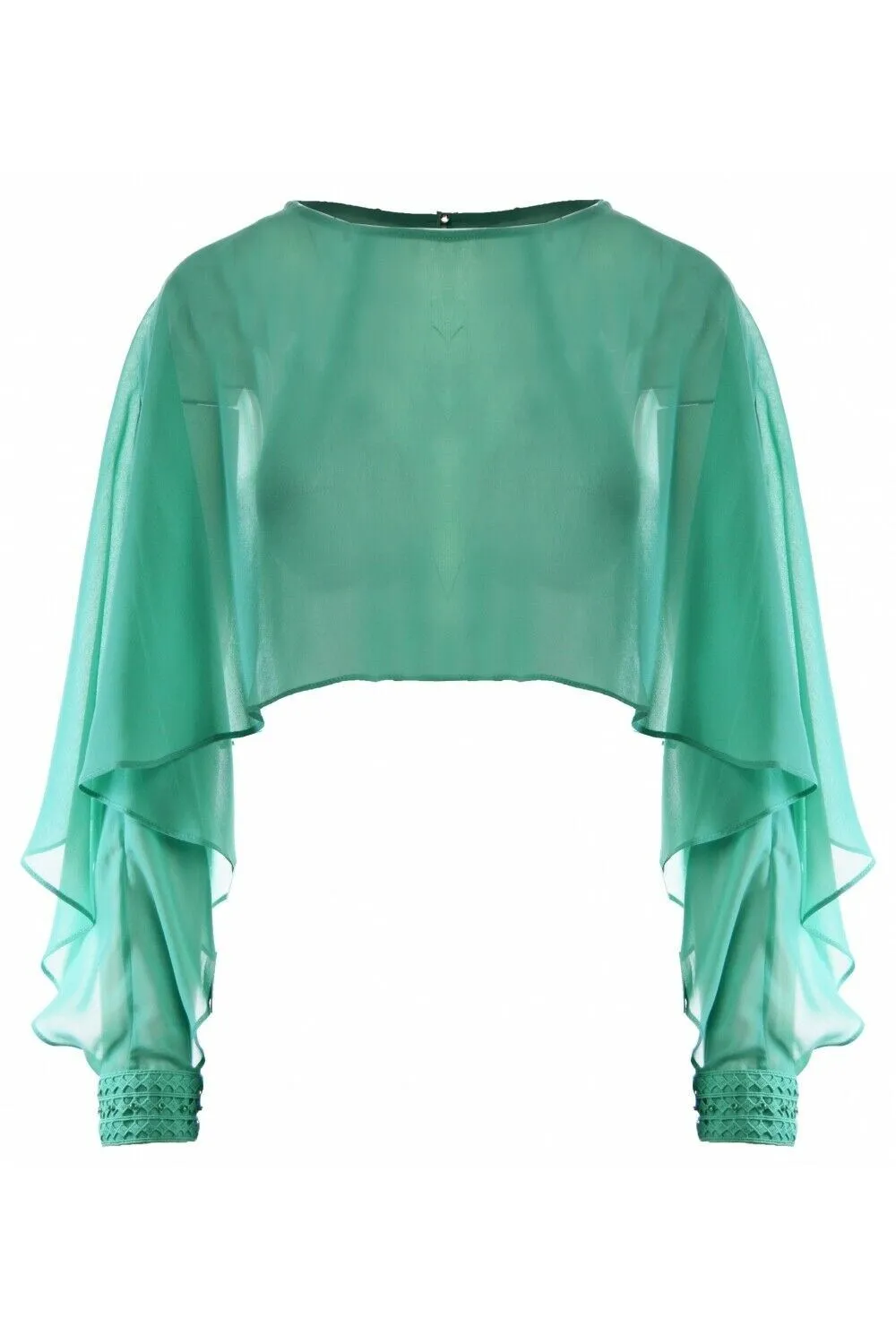 Michaela Louisa Green Cropped Chiffon Cuff Detail Cape One Size BNWT RRP £81