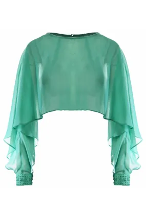 Michaela Louisa Green Cropped Chiffon Cuff Detail Cape One Size BNWT RRP £81