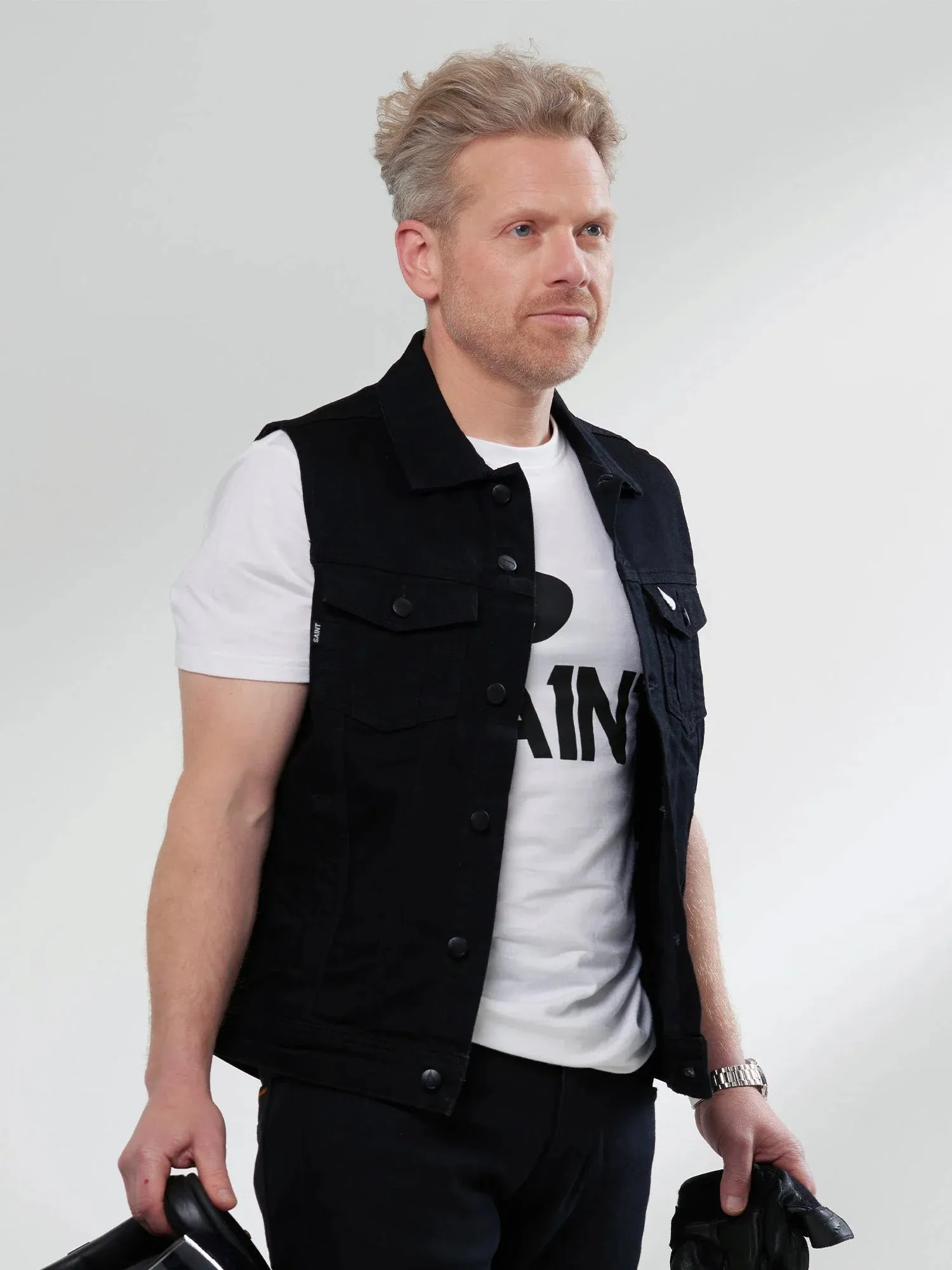 Moto Denim Vest - Black