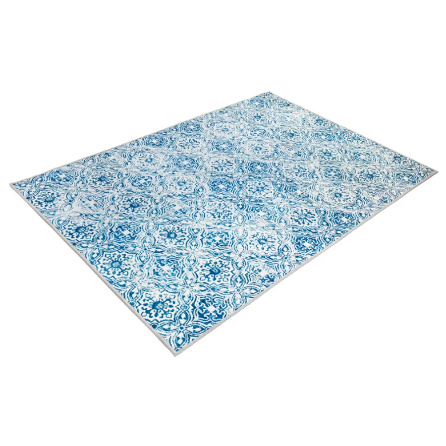 Mozaic Tiles Blue Trellis Distressed Non Slip Rug