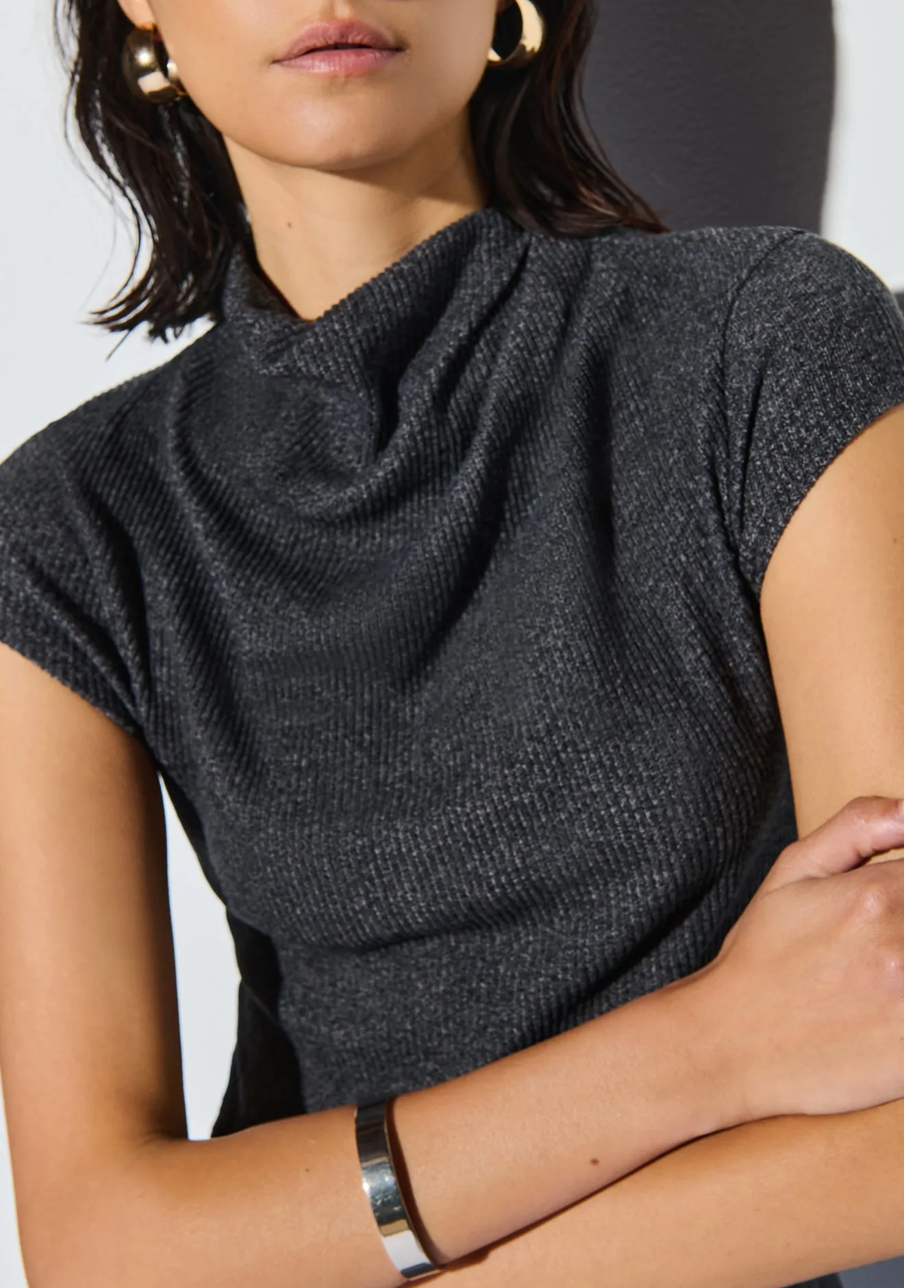 Nation LTD - Katie Draped Top in Marled Grey