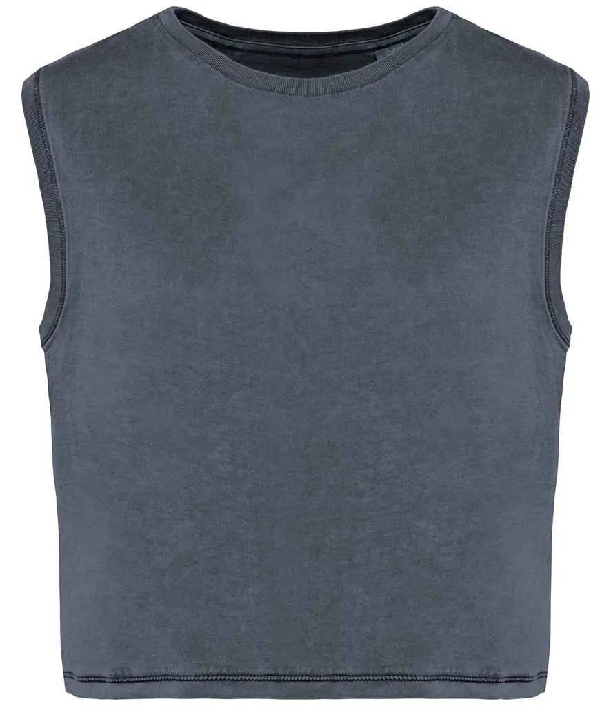 Native Spirit Ladies Cropped Tank Top | Washed Mineral Grey