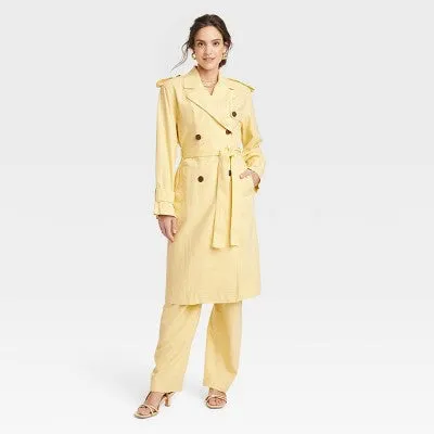 New - A New Day Women's Button Up Linen Trench Coat Jacket