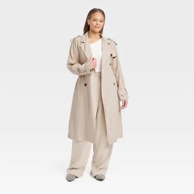 New - A New Day Women's Button Up Linen Trench Coat Jacket