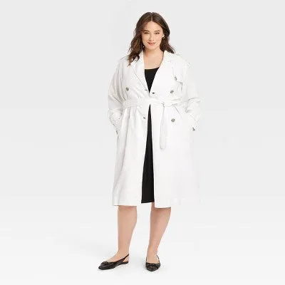 New - A New Day Women's Button Up Linen Trench Coat Jacket