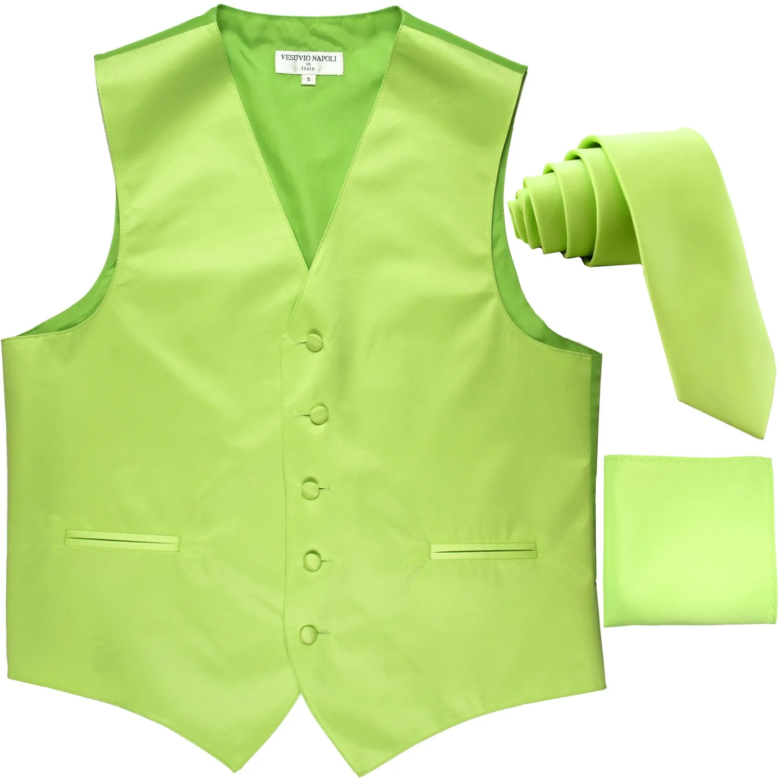 New Men's formal vest Tuxedo Waistcoat_2.5" necktie & hankie wedding lime green