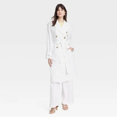 New - Women's Linen Trench Coat - A New Day White M