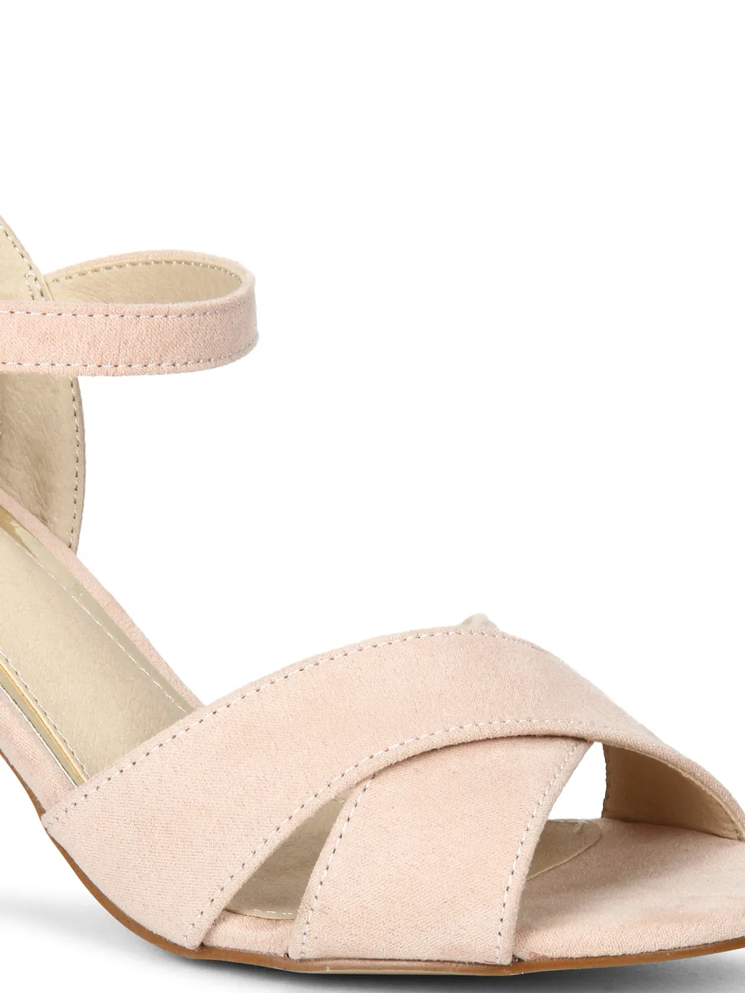 Nude Crossover Ankle Strap Low Heel Sandals