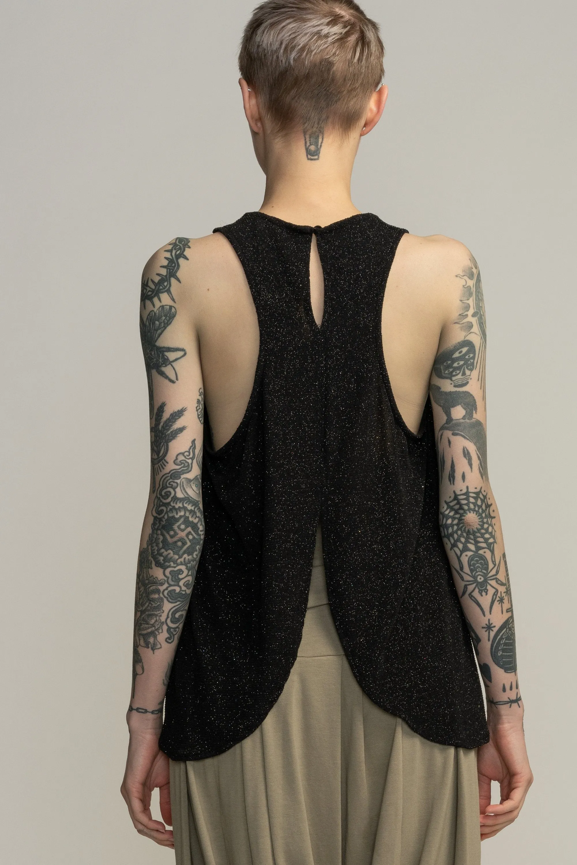 Open Back Sparkly Black Tank Top