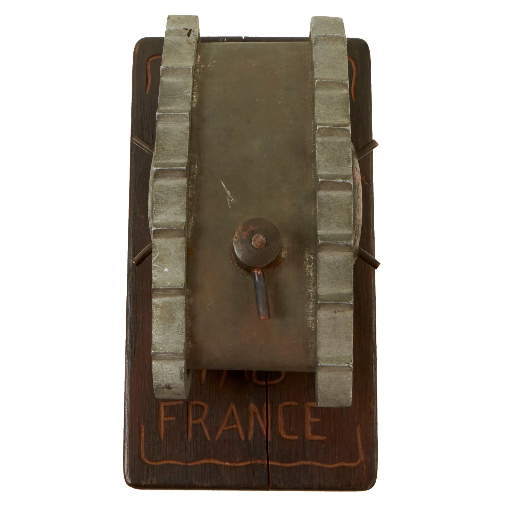 Original British WWI Trench Art Mk V Tank Model with Inscribed “1918 France” Base