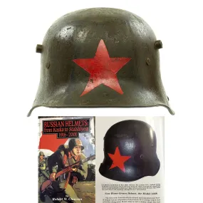 Original German WWI M16 Russian Capture Helmet with Red Star and Camouflage Paint  - Featured in Book