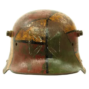 Original German WWI M16 Stahlhelm Helmet Shell with Original Panel Camouflage Paint - marked B.F. 62