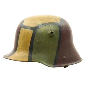 Original German WWI M16 Stahlhelm Helmet with Original Camouflage Paint and Liner