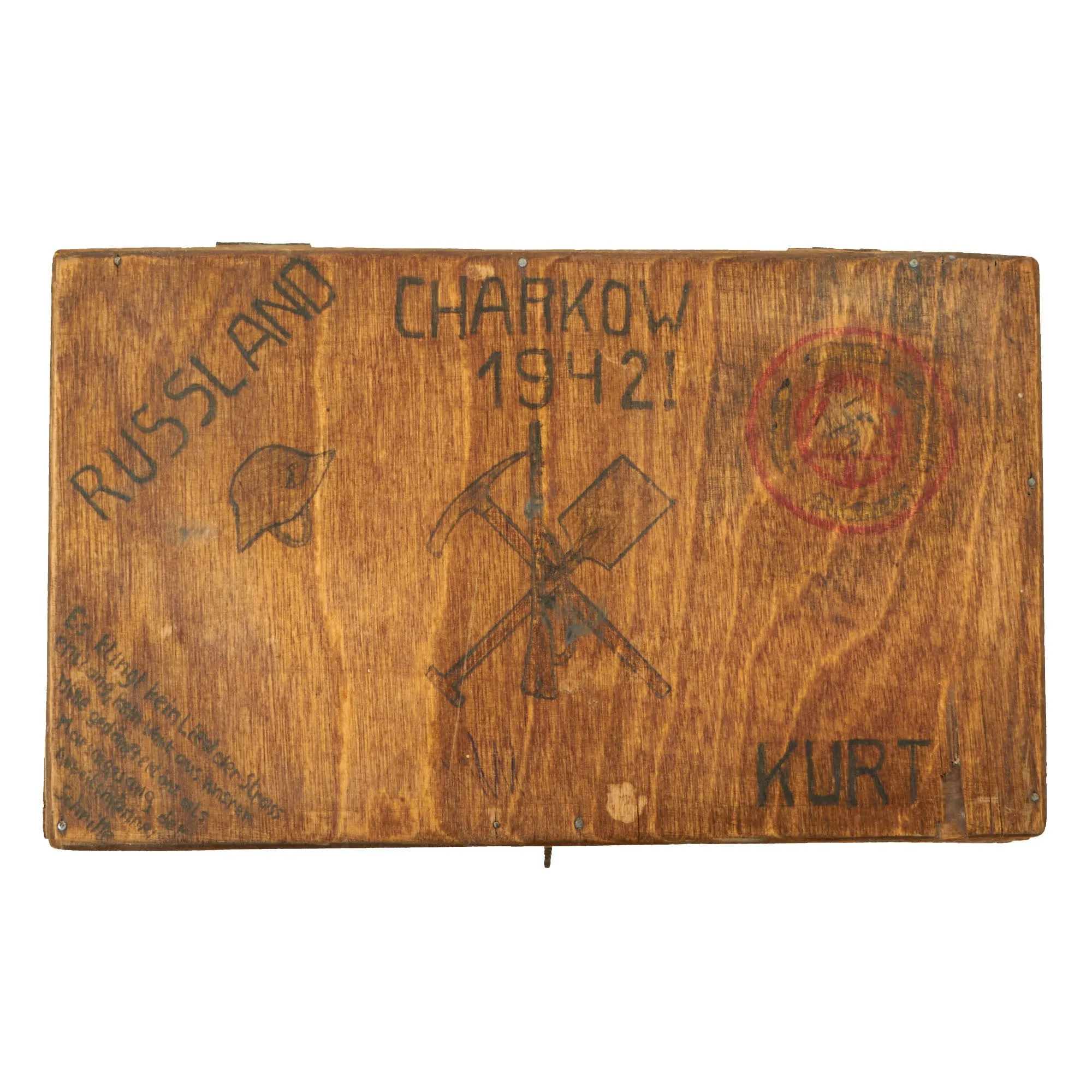 Original German WWII Decorated Eastern Front Wooden Keepsake Box, As Featured In The Book “Trench Art, An Illustrated History” by Jane Kimball on Pages 336 & 352