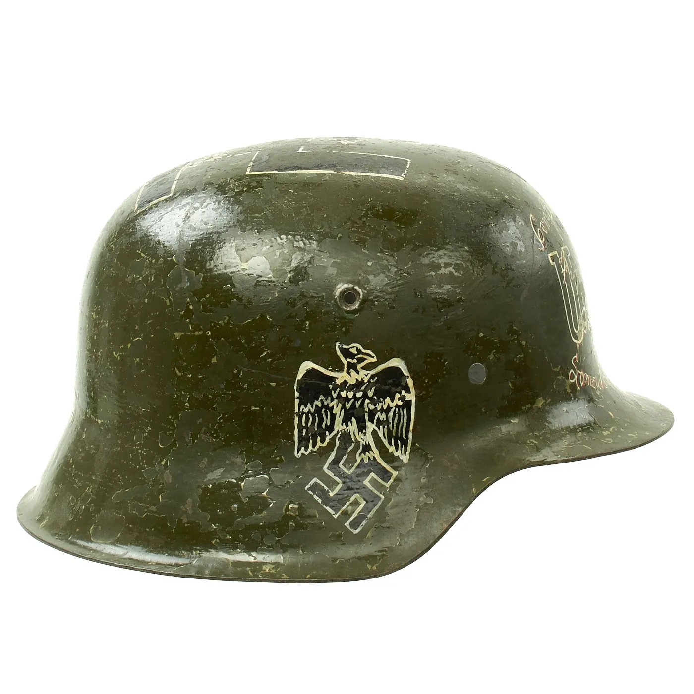 Original German WWII USGI Bring Back Trench Art Trophy M42 Helmet dated August 23 1944