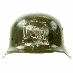 Original German WWII USGI Bring Back Trench Art Trophy M42 Helmet dated August 23 1944