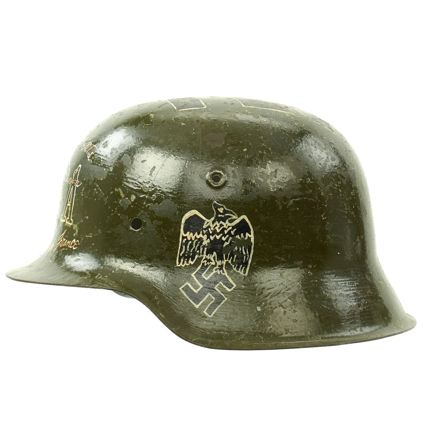 Original German WWII USGI Bring Back Trench Art Trophy M42 Helmet dated August 23 1944