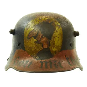 Original Imperial German WWI M16 Kaiser Wilhelm Trench Art Camouflage Helmet - Gott Mit Uns!