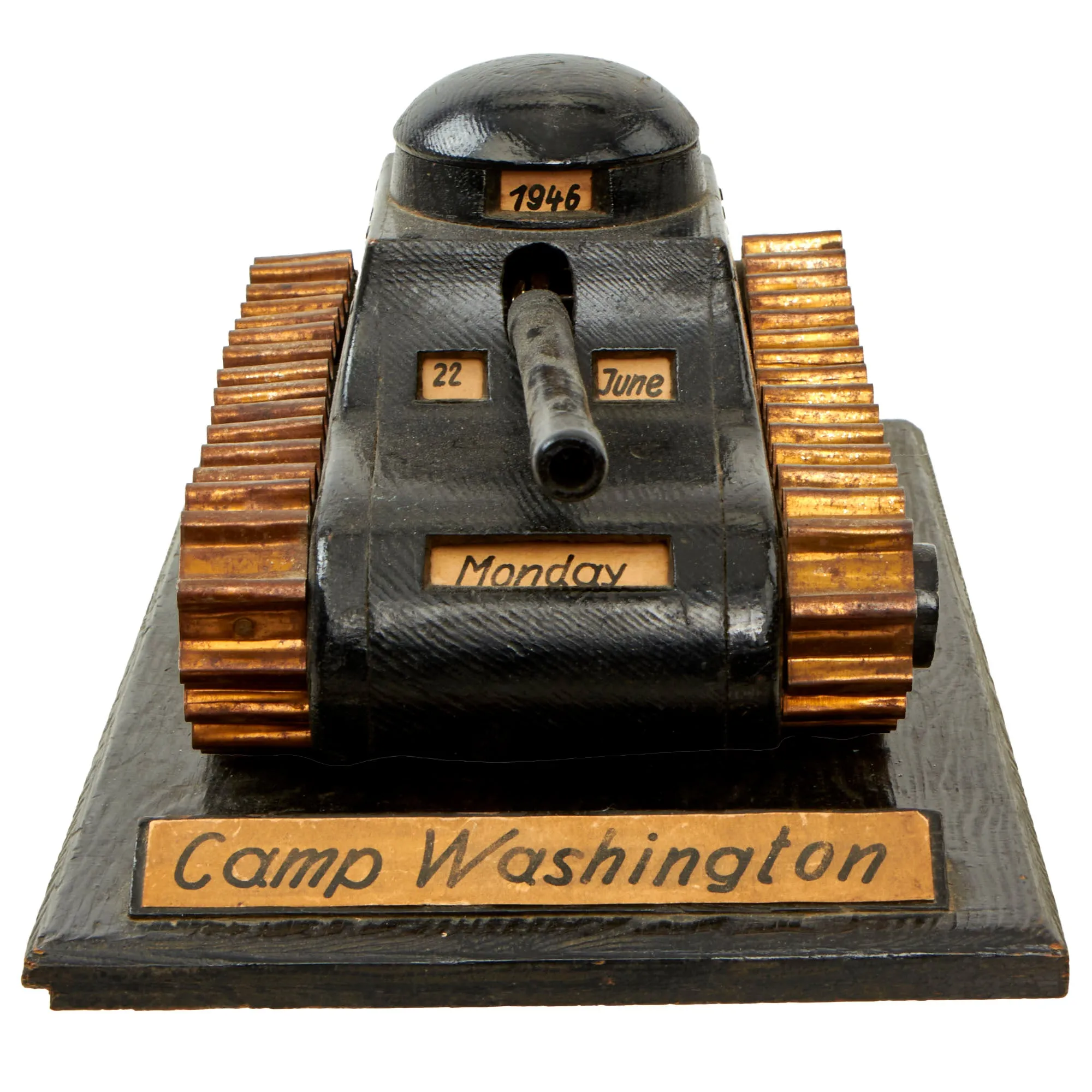 Original U.S. WWII POW-Made Tank Calendar Trench Art - Camp Washington, Illinois