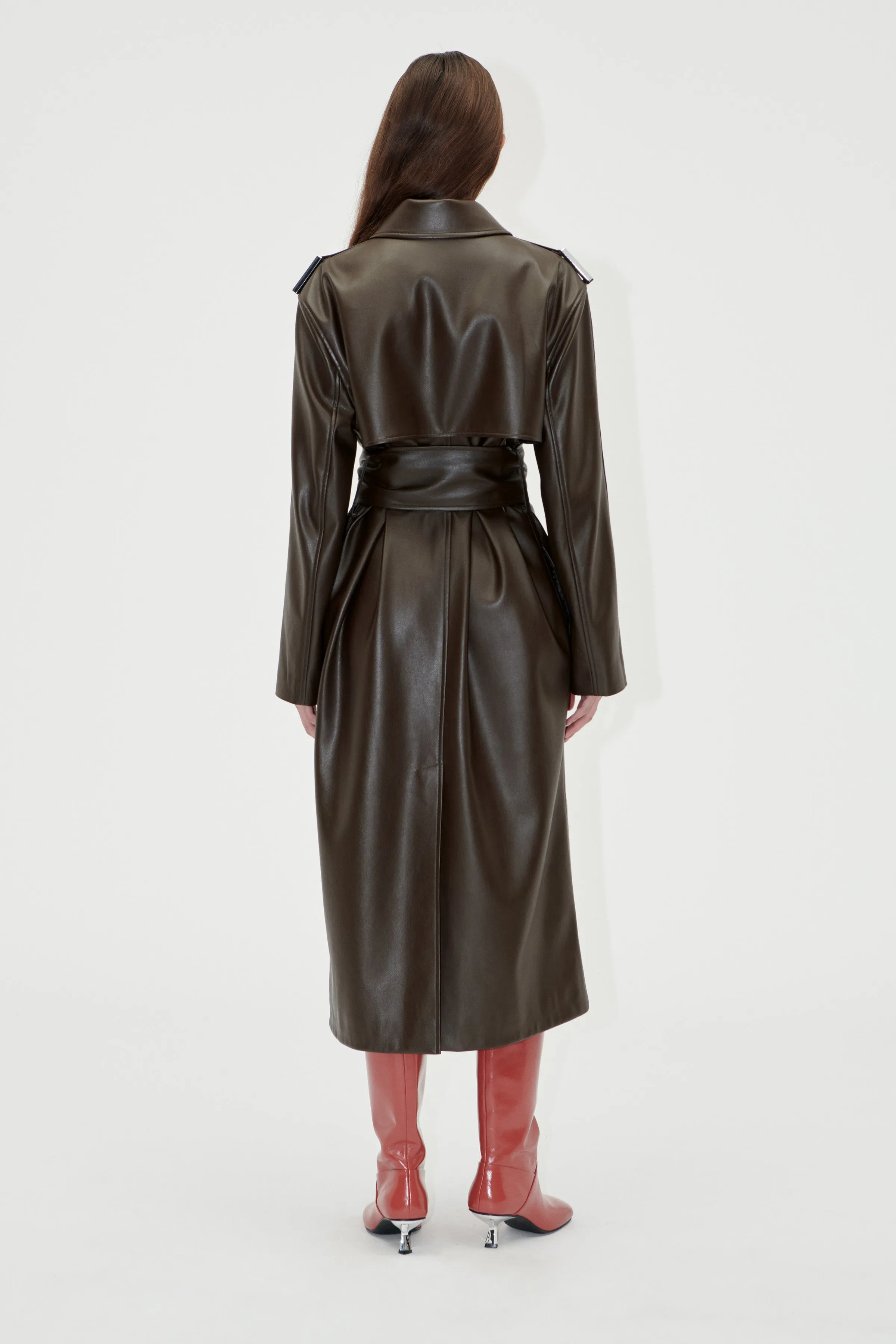 Oversized Trenchcoat With Buckle Belt - Chocolate