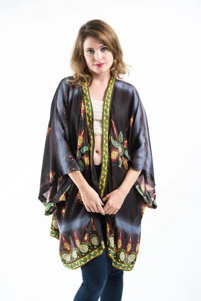 Paisley Stars Kimono Cardigan in Black