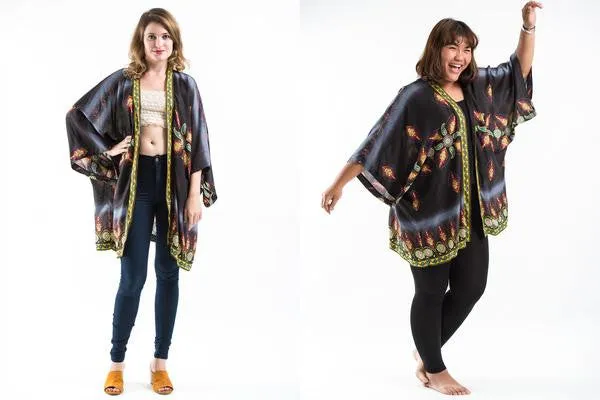 Paisley Stars Kimono Cardigan in Black