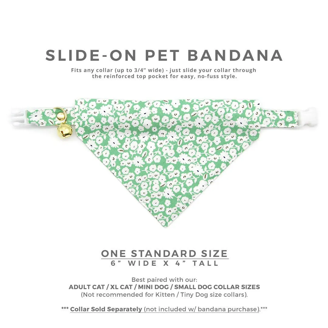 Pet Bandana - "Apple Blossom" - Pastel Green Floral Bandana for Cat   Small Dog / Spring, Easter, St. Patrick's, Summer / Slide-on Bandana / Over-the-Collar (One Size)