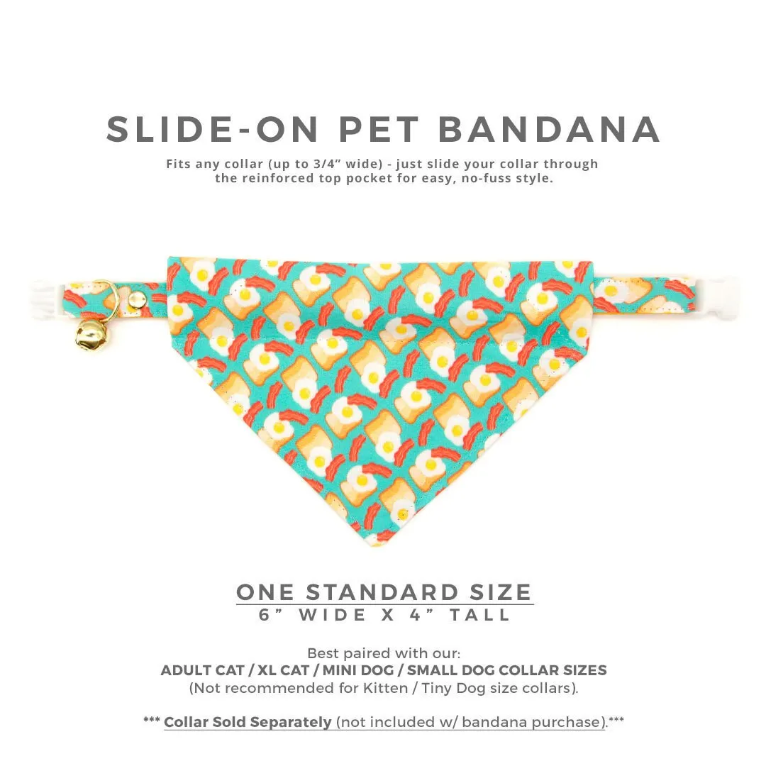 Pet Bandana - "Breakfast Club" - Bacon, Eggs & Toast Bandana for Cat   Small Dog / Food / Slide-on Bandana / Over-the-Collar (One Size)