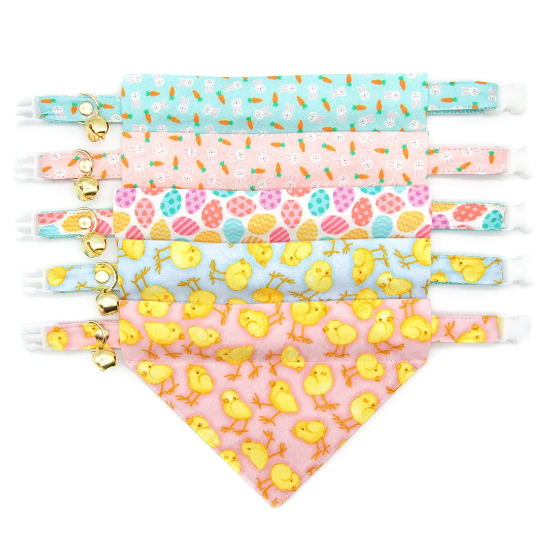 Pet Bandana - "Bunnies & Carrots Blue" - Light Aqua Bunny Bandana for Cat   Small Dog / Easter / Slide-on Bandana / Over-the-Collar (One Size)