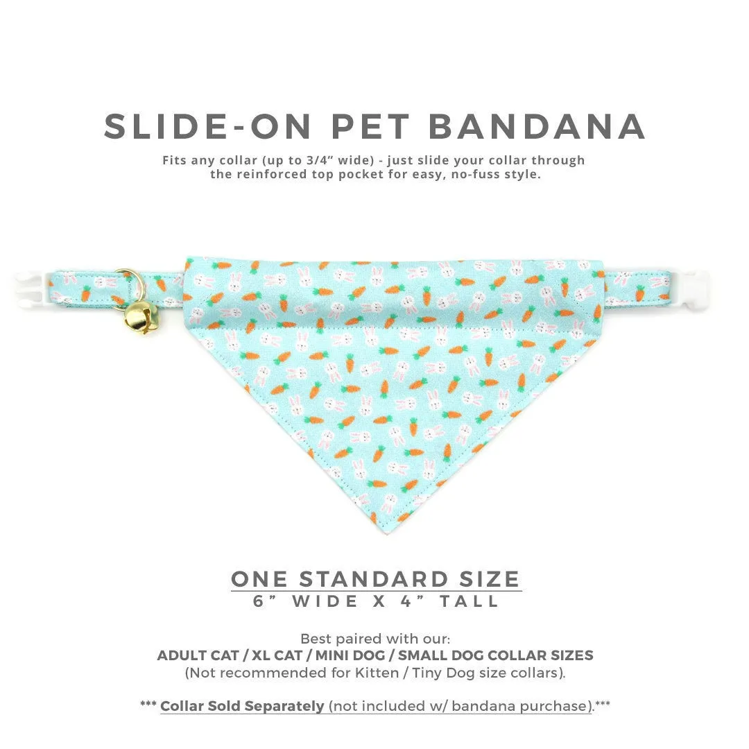 Pet Bandana - "Bunnies & Carrots Blue" - Light Aqua Bunny Bandana for Cat   Small Dog / Easter / Slide-on Bandana / Over-the-Collar (One Size)