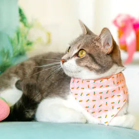 Pet Bandana - "Bunnies & Carrots Pink" - Pastel Pink Bunny Bandana for Cat   Small Dog / Easter / Slide-on Bandana / Over-the-Collar (One Size)