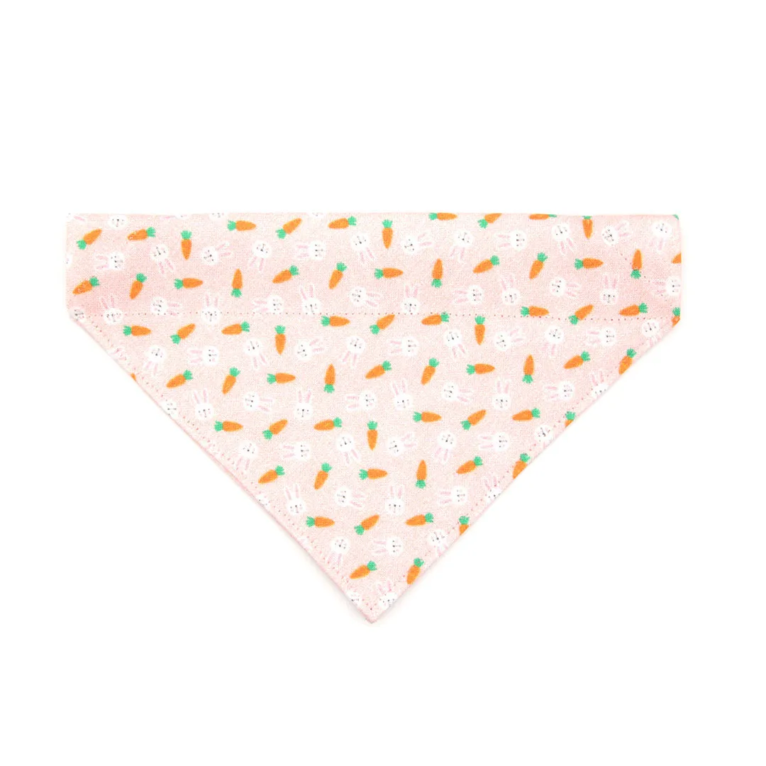 Pet Bandana - "Bunnies & Carrots Pink" - Pastel Pink Bunny Bandana for Cat   Small Dog / Easter / Slide-on Bandana / Over-the-Collar (One Size)