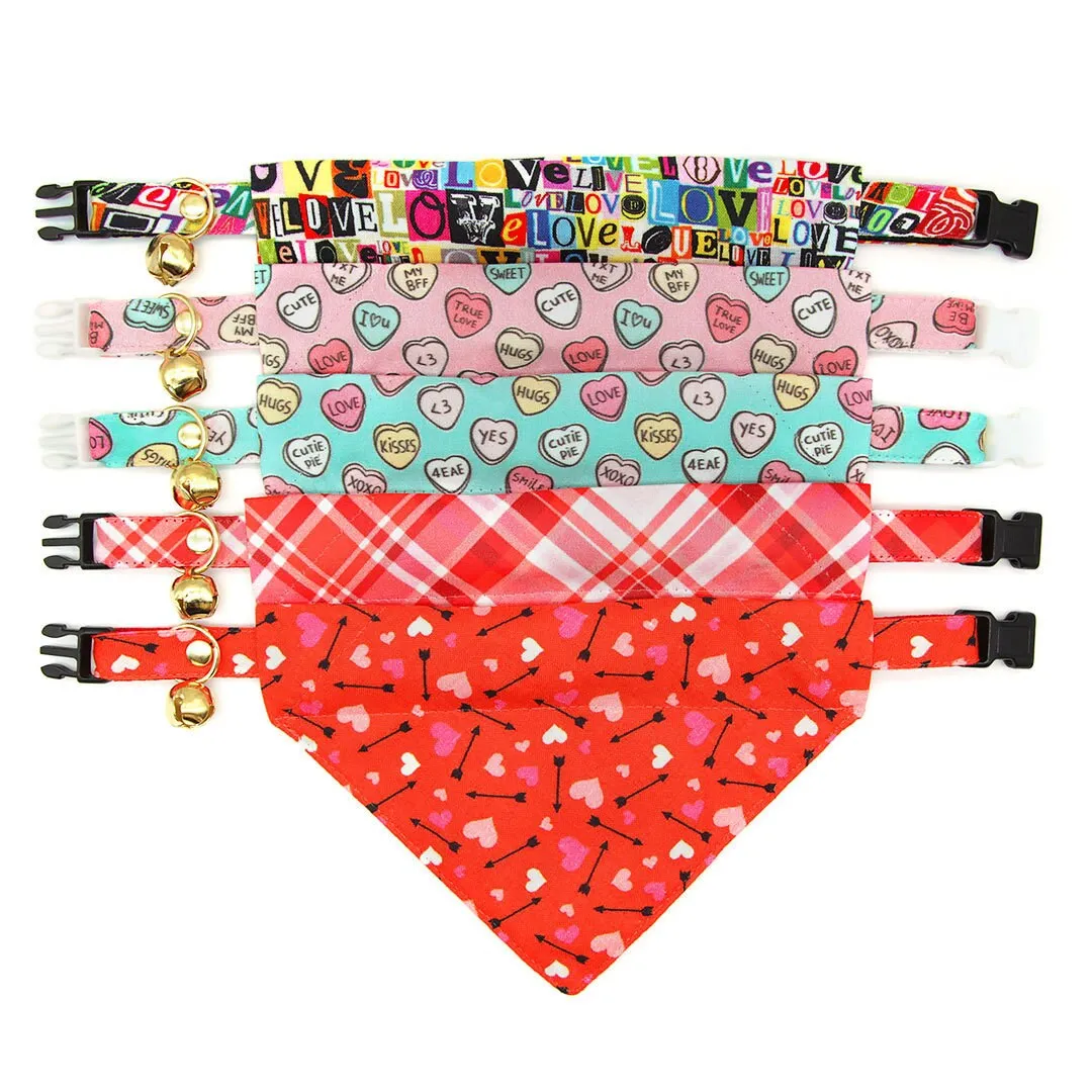 Pet Bandana - "Cupid's Arrow" - Valentine's Day Heart Bandana for Cat   Small Dog / Slide-on Bandana / Over-the-Collar (One Size)