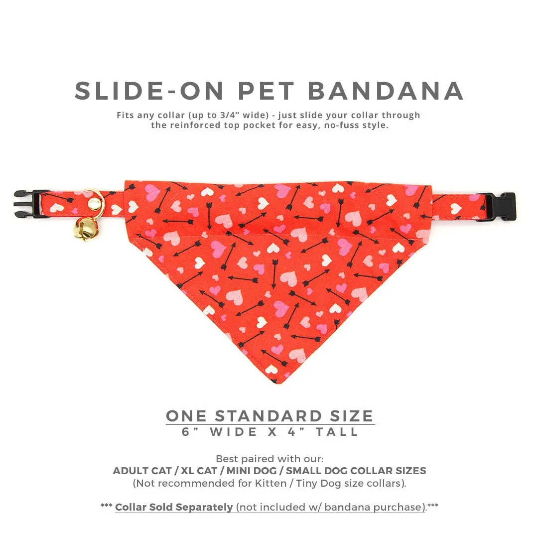 Pet Bandana - "Cupid's Arrow" - Valentine's Day Heart Bandana for Cat   Small Dog / Slide-on Bandana / Over-the-Collar (One Size)