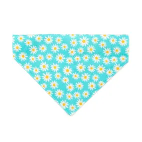 Pet Bandana - "Daisies - Blue" - Floral Daisy Bandana for Cat   Small Dog / Spring, Summer, Easter / Slide-on Bandana / Over-the-Collar (One Size)