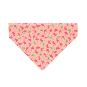 Pet Bandana - "Flamingo Palms - Coral Pink" - Tropical Pink Bandana for Cat   Small Dog / Summer / Slide-on Bandana / Over-the-Collar (One Size)