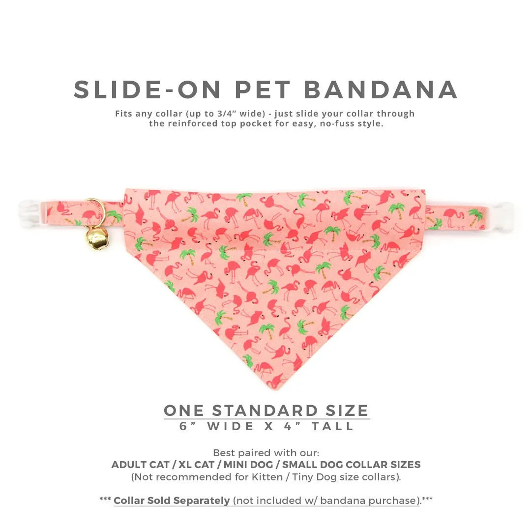 Pet Bandana - "Flamingo Palms - Coral Pink" - Tropical Pink Bandana for Cat   Small Dog / Summer / Slide-on Bandana / Over-the-Collar (One Size)