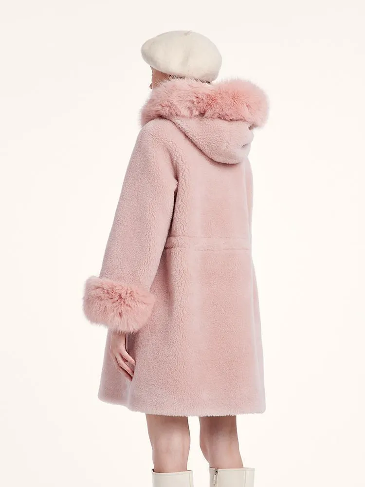 Pink Mid-Length Ruched Velour Coat With Adjustable Ties