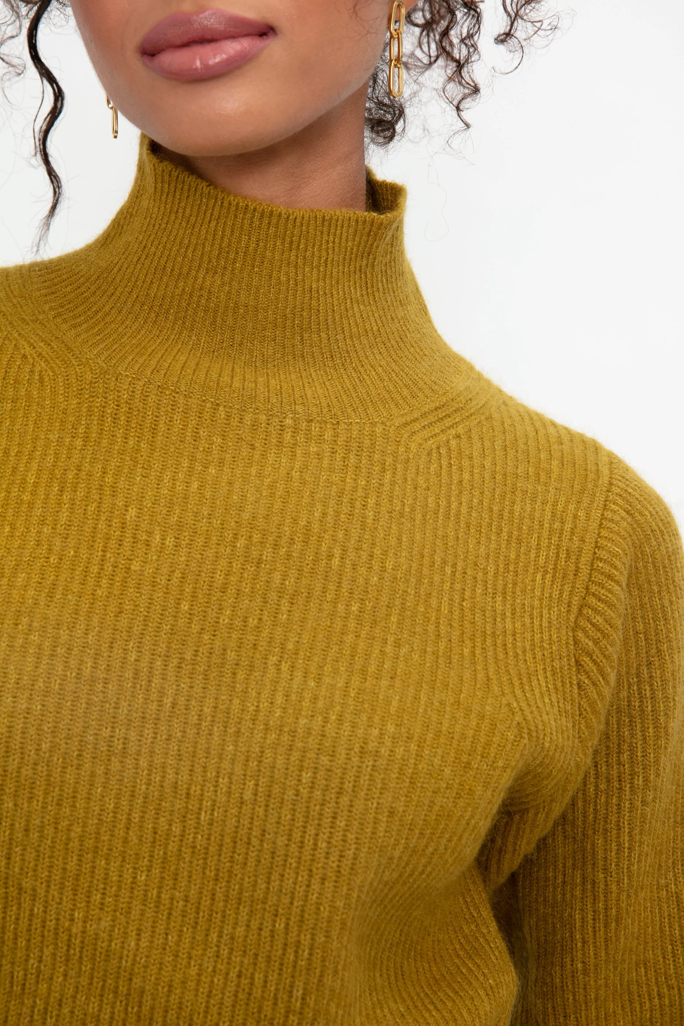 Platinum and Mohair High Neck Sweater in Curry