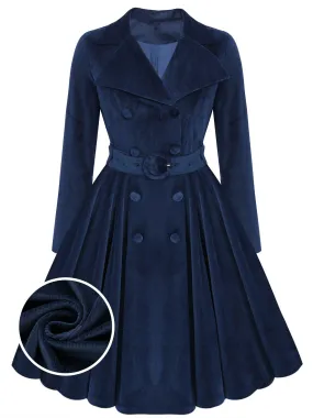 [Plus Size] Navy Blue 1950s Velvet Long Coat