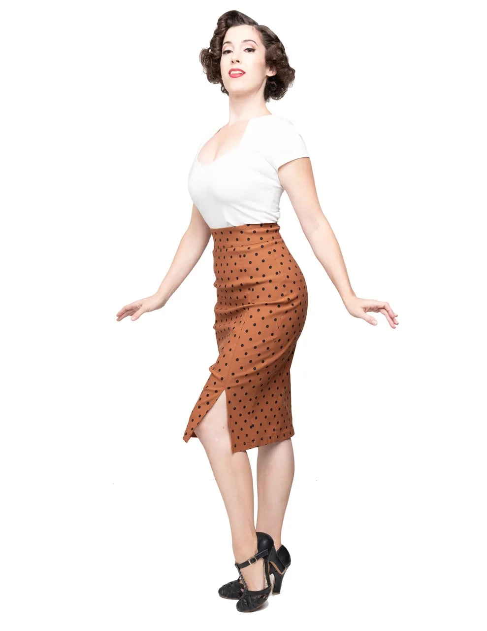 Polka Dot Pencil Skirt in Rust