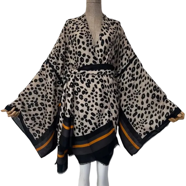 Pre Order: Chic Leopard Print Midi Kimono Cardigan - WINI