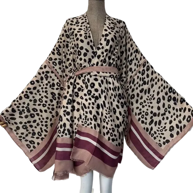 Pre Order: Chic Leopard Print Midi Kimono Cardigan - WINI