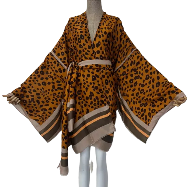 Pre Order: Chic Leopard Print Midi Kimono Cardigan - WINI