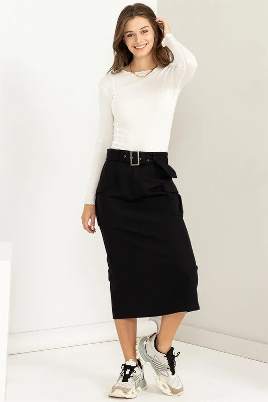 PROFESSIONAL POISE  BUCKLED BELT CARGO SKIRT