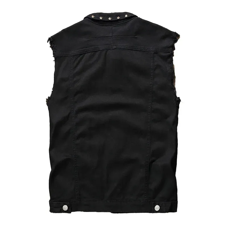 Punk Black Denim Rivet Vest