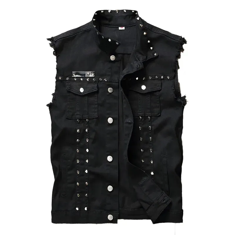 Punk Black Denim Rivet Vest