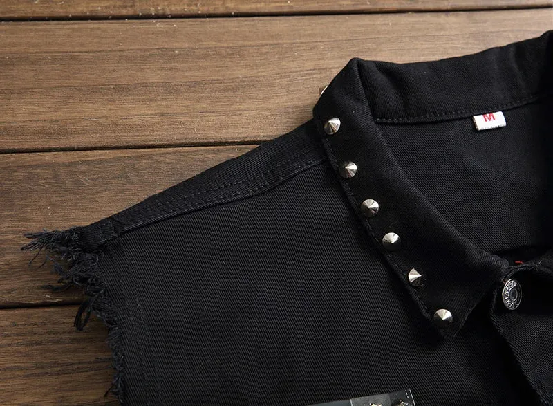 Punk Black Denim Rivet Vest